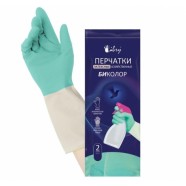 Перчатки латексные Биколор р-р L бежевый+бирюзовый 2шт Комфи