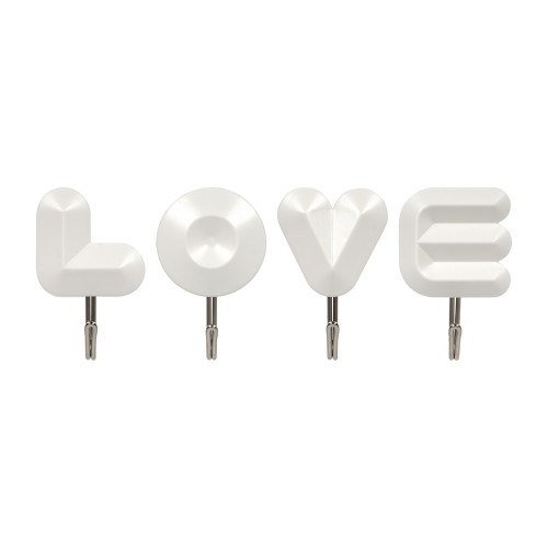 Набор крючков на клеевой основе LOVE, пластик, 4 шт, 6*4 см, белый MARMITON 17620