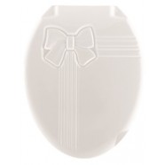 Сидение для унитаза пластик Бант белый (длина 451мм, ширина  370мм, материал пластик, нанесен объемный орнамент «Бант» на откидной крышке унитаза)