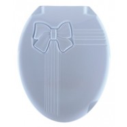 Сидение для унитаза пластик Бант голубой (длина 451мм, ширина  370мм, материал пластик, нанесен объемный орнамент «Бант» на откидной крышке унитаза)