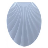 Сидение для унитаза пластик Ракушка голубая (длина 451мм, ширина 370мм, материал пластик, нанесен объемный орнамент «Ракушка» на откидной крышке унитаза)