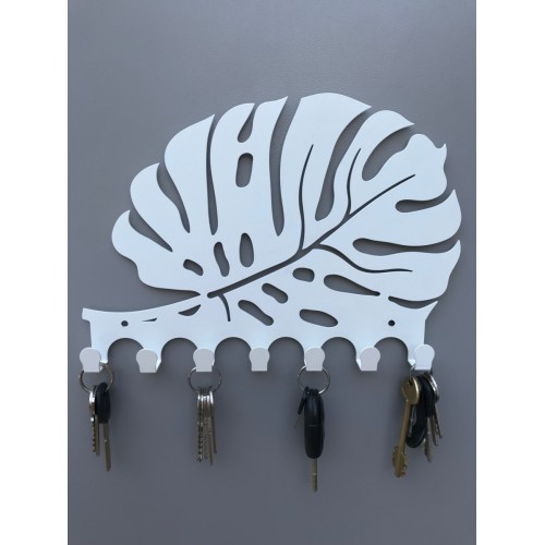 Вешалка-ключница "Монстера", 290*195мм, 7 крючков, металл, цвет белый матовый