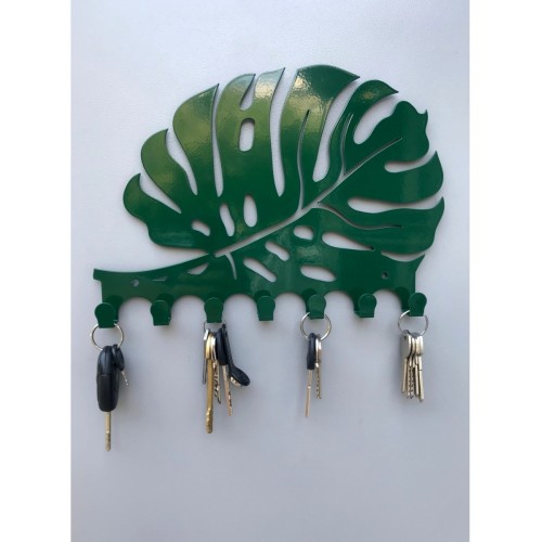 Вешалка-ключница "Монстера", 290*195мм, 7 крючков, металл, цвет зеленый