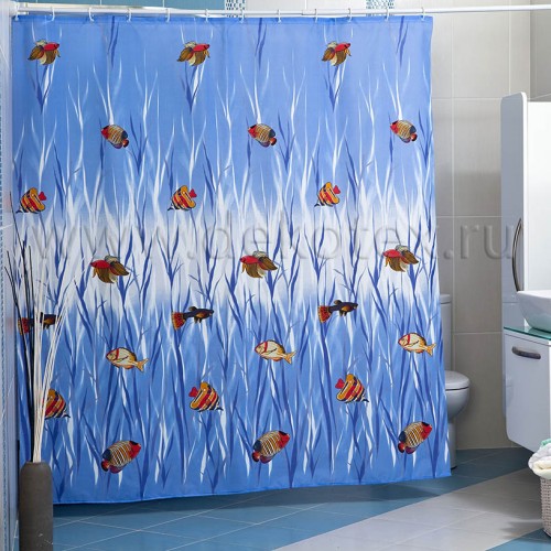 Шторы для ванн MIRANDA TROPICAL FISH (голубой) 200*180см (полиэстер ткань)