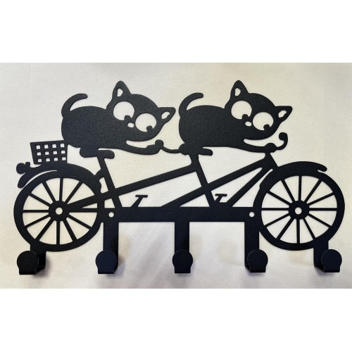 Вешалка-ключница "Котята на велосипеде" 170*300мм, 5 крючков, металл, цвет черный муар