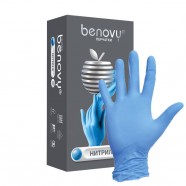 Перчатки нитриловые голубые L 50пар/100шт Benovy Nitrile (Бенови) текстурированные на пальцах, размер L